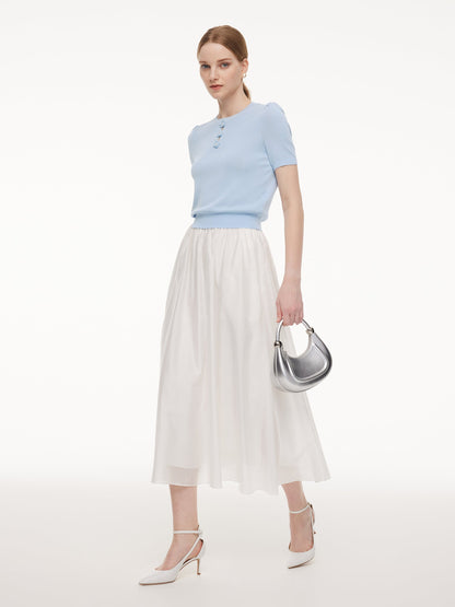 Tencel Blend Knit Top And A-Line Skirt Two-Piece Set With Detachable 3D Crochet Flowers