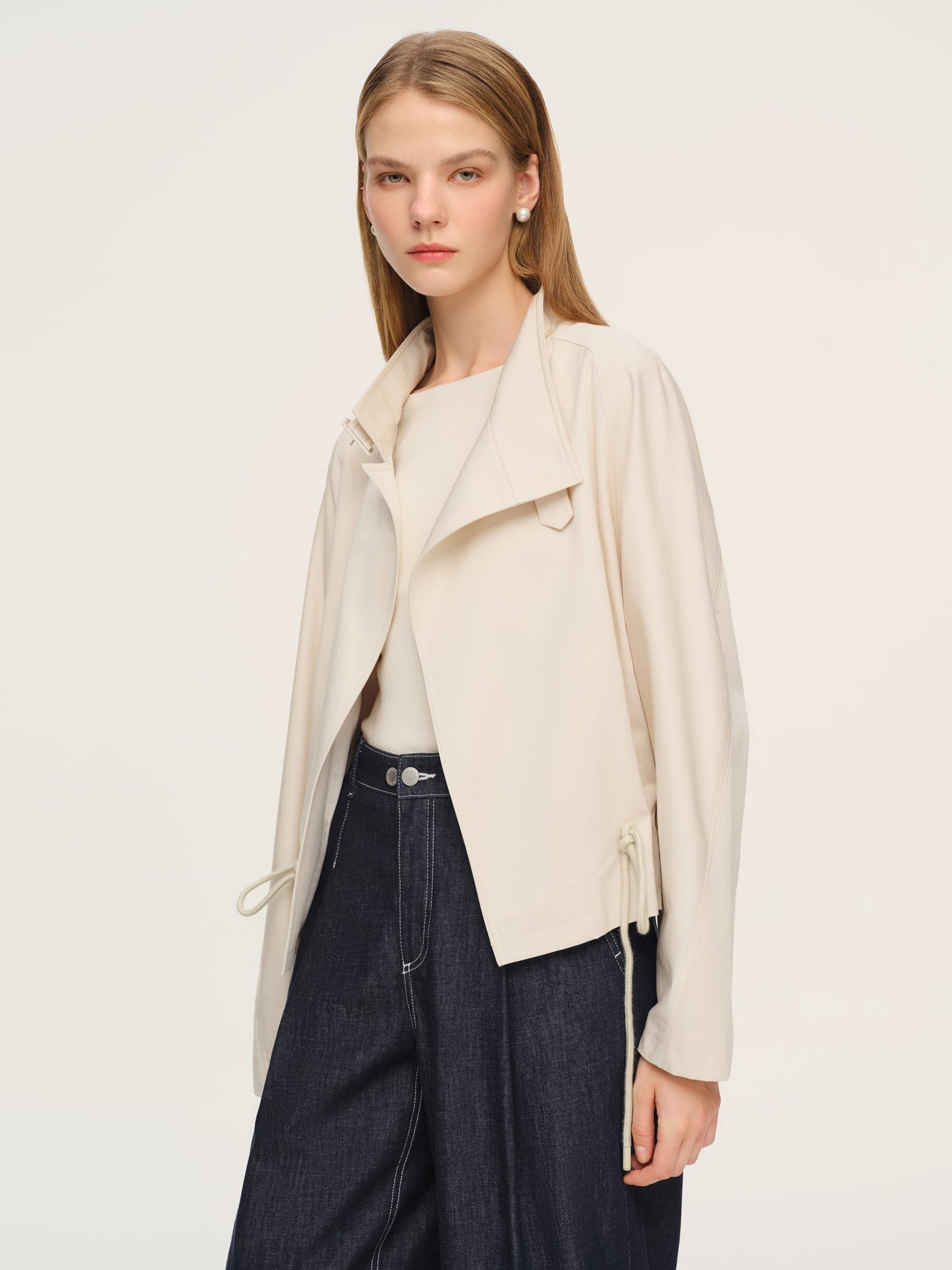 Tencel Blend Drawstring Hem Women Short Trench Coat