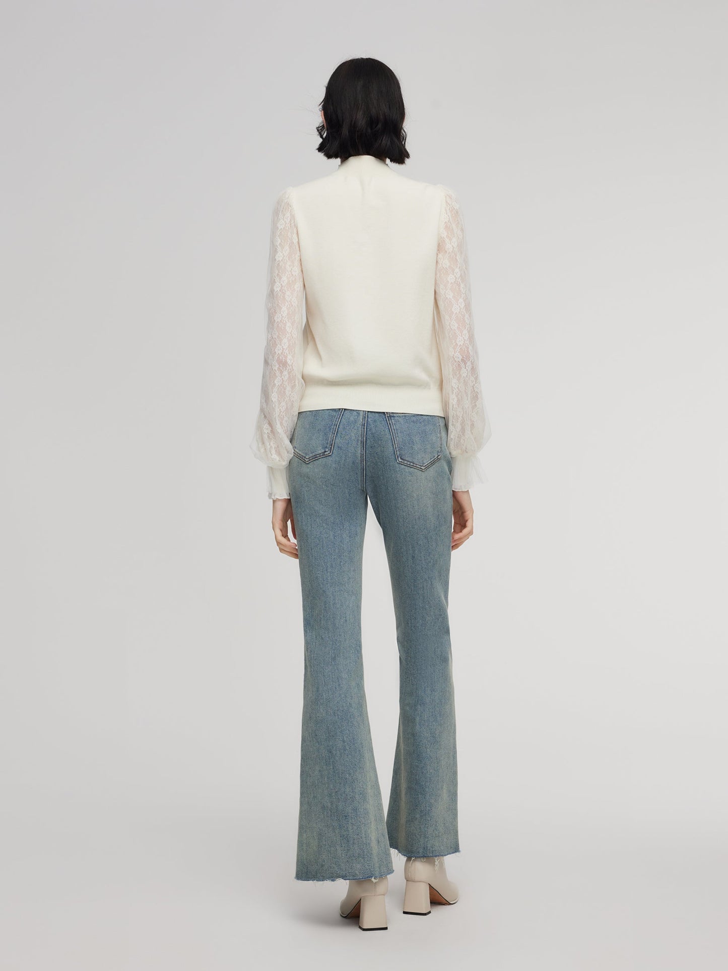Tencel Wool Blend Lace Patchwork Women Knit Top