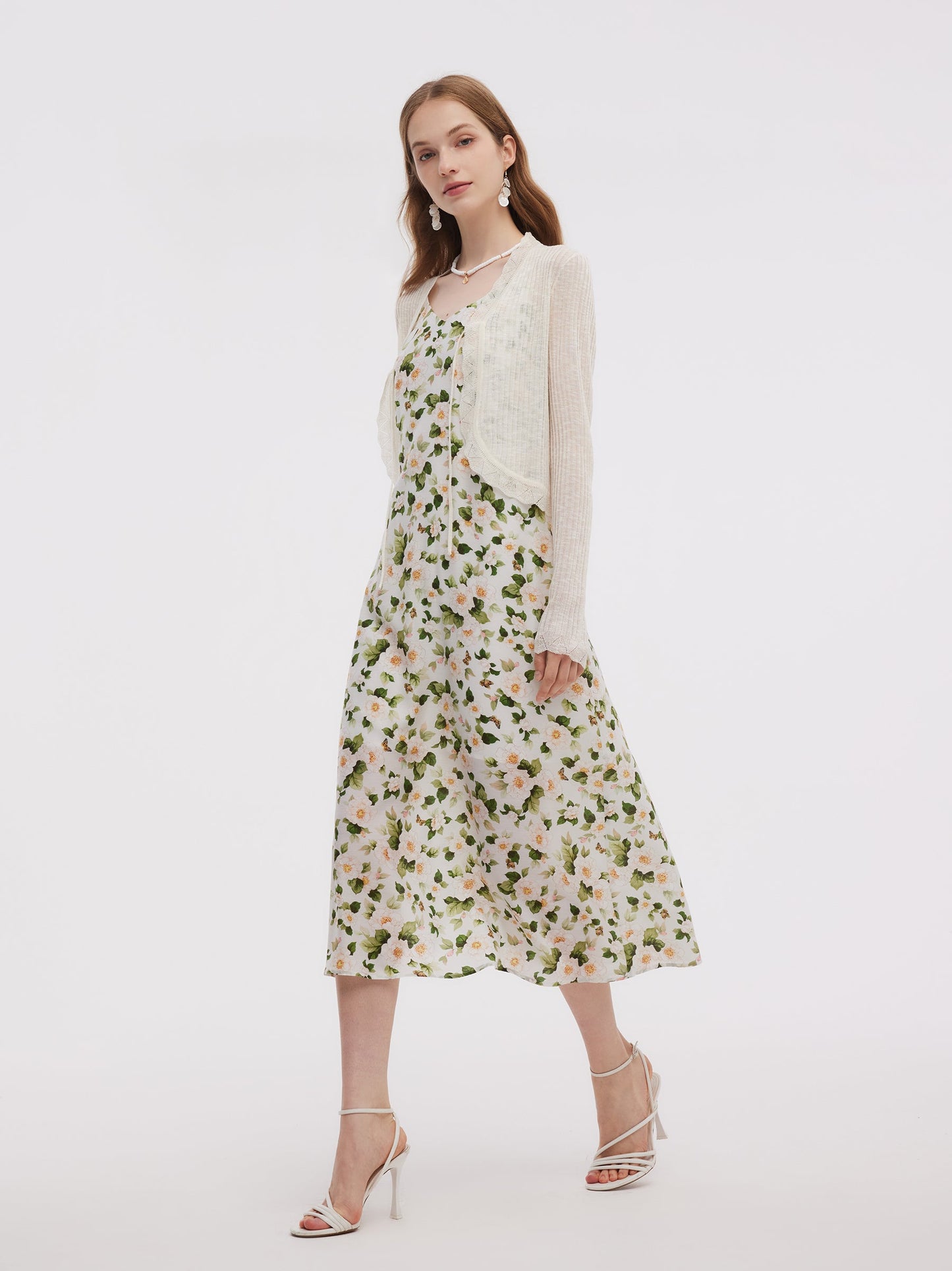 Wavy Trim Tie Front Women Cardigan