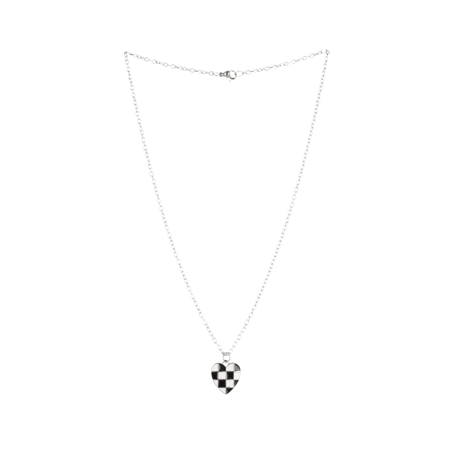 Black & White Heart Checkerboard Necklace