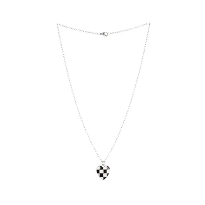 Black & White Heart Checkerboard Necklace