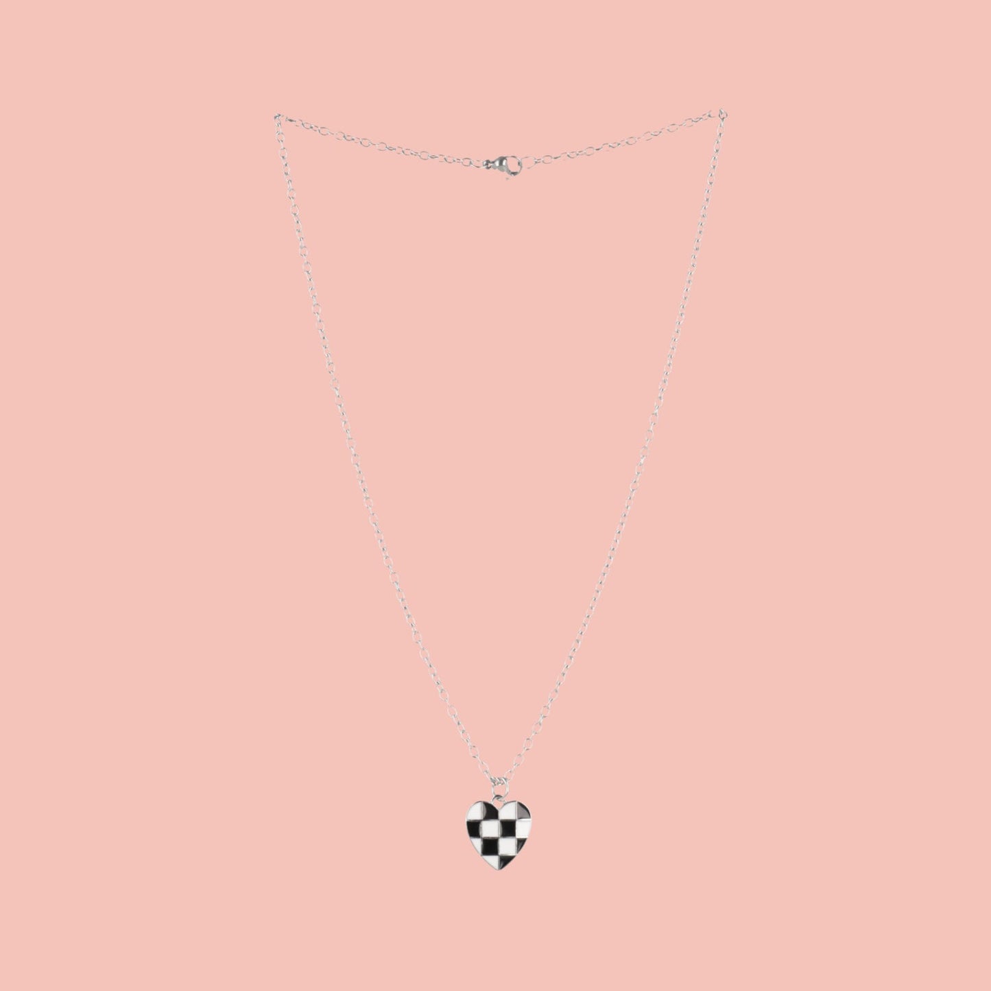 Black & White Heart Checkerboard Necklace