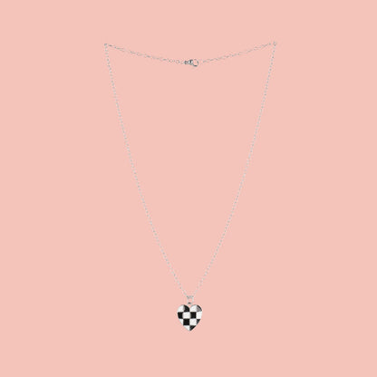 Black & White Heart Checkerboard Necklace