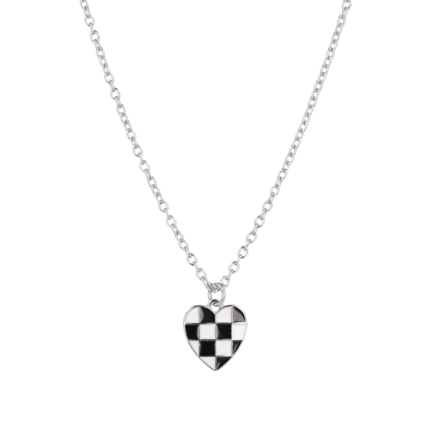 Black & White Heart Checkerboard Necklace