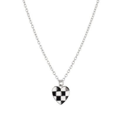 Black & White Heart Checkerboard Necklace