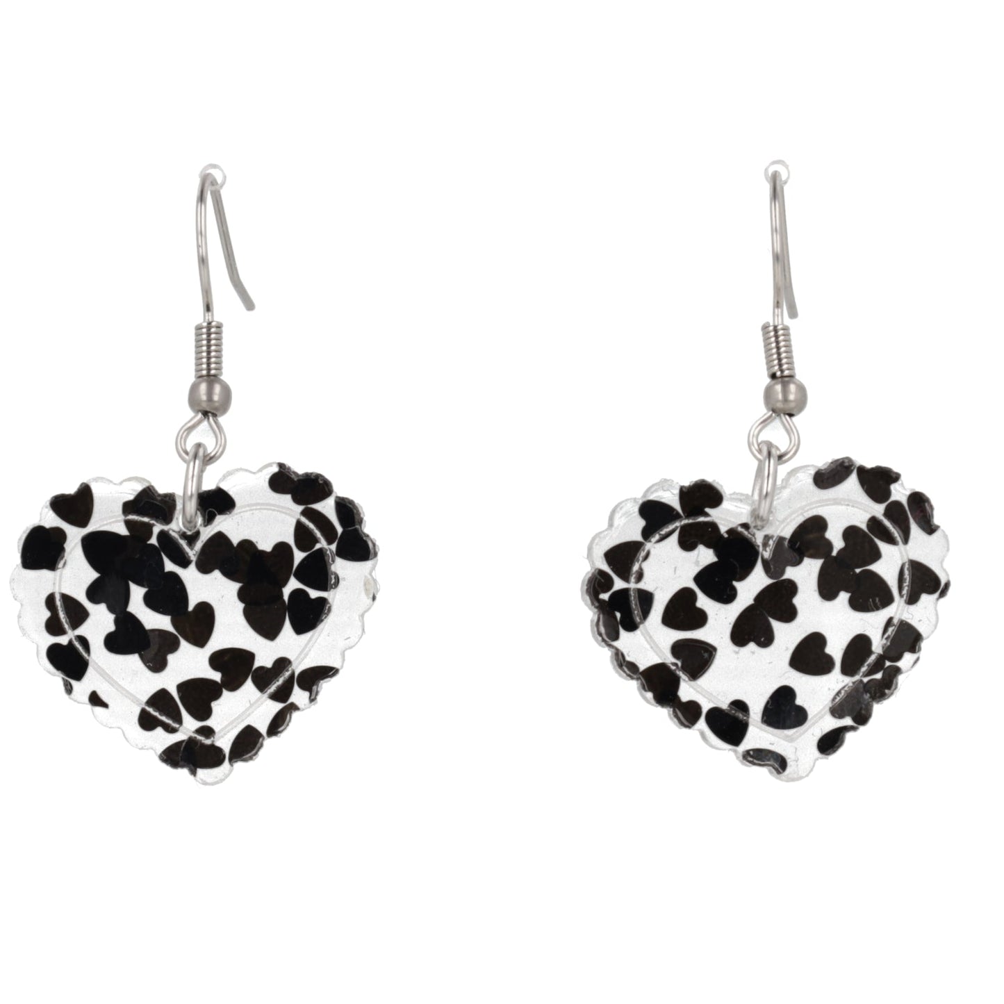 Black Confetti Heart Earrings