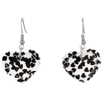 Black Confetti Heart Earrings
