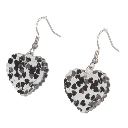 Black Confetti Heart Earrings