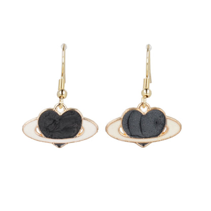 Black Heart Planet Drop Earrings