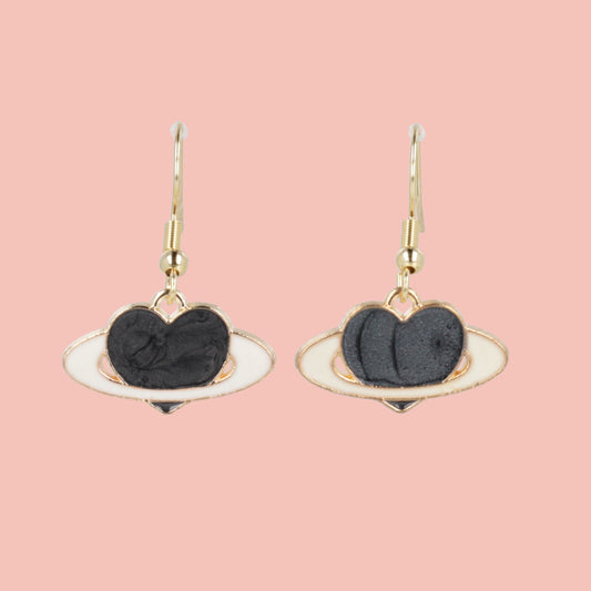 Black Heart Planet Drop Earrings