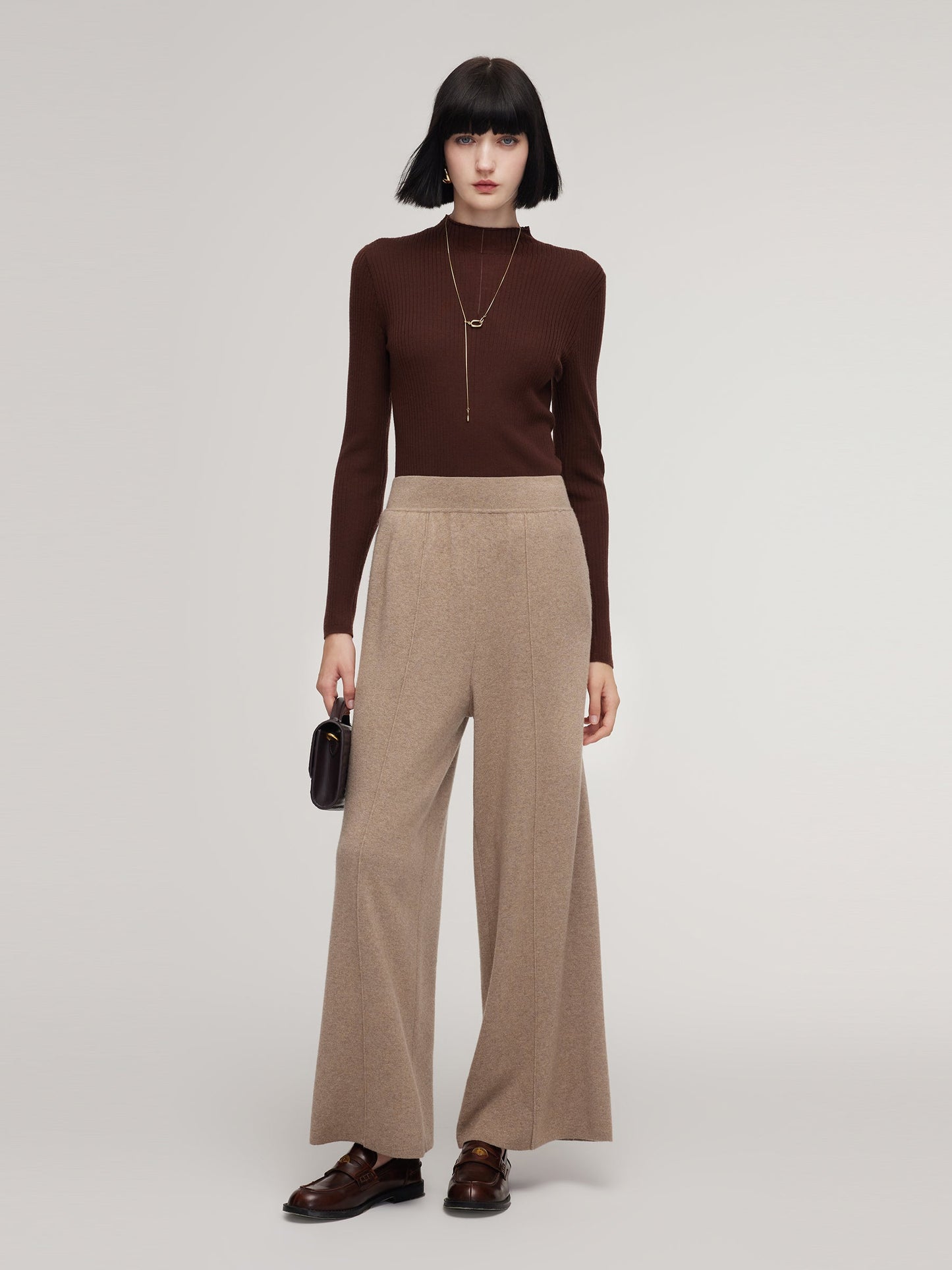 Cashmere Wool Blend Straight Wide Leg Women Pants
