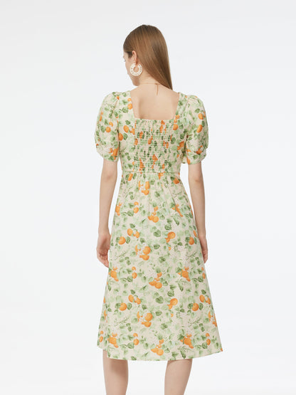 Cotton Floral Print Twist Front Women Midi Dress