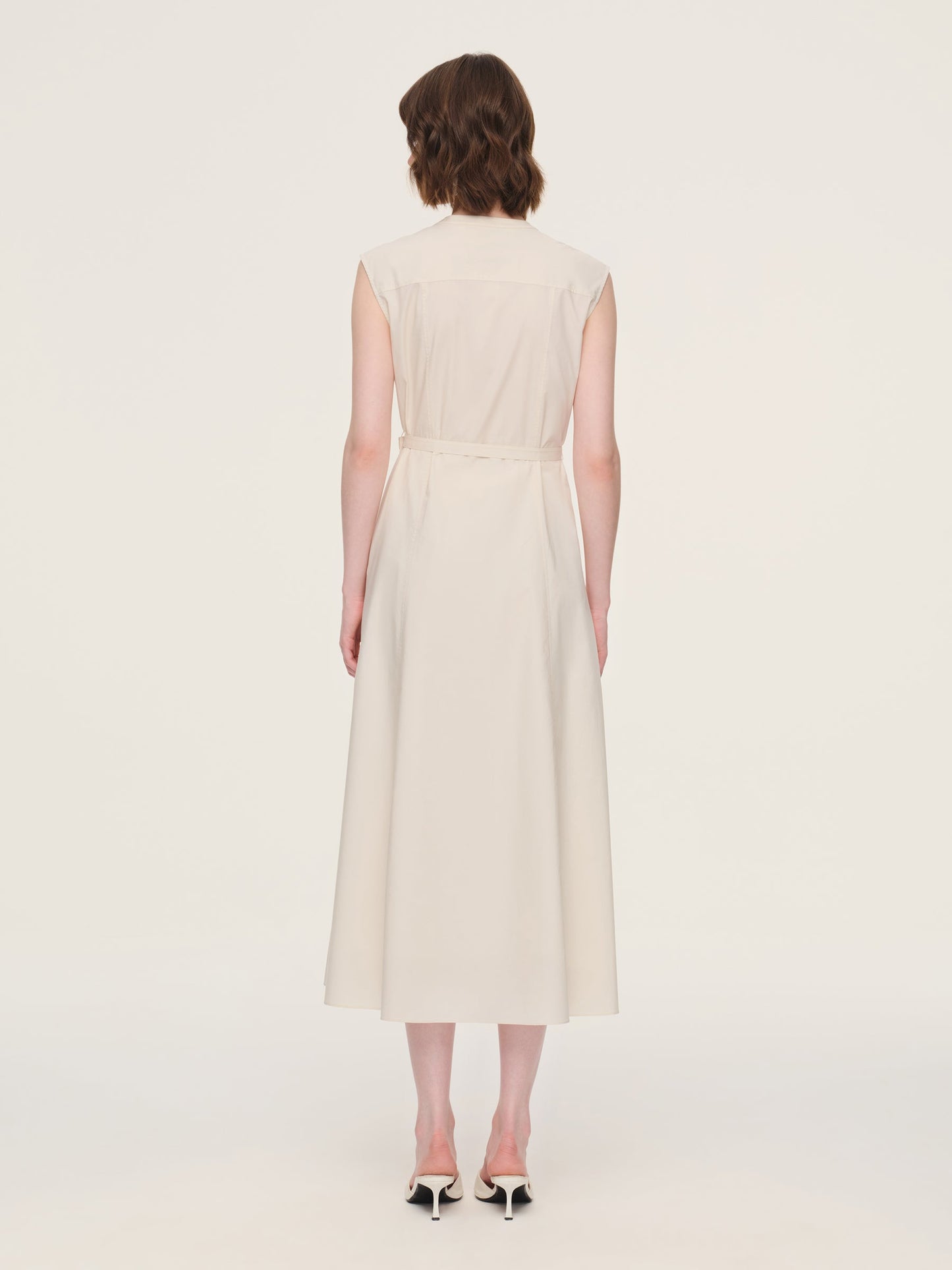 100% Cotton Gather-waisted Women Cap Sleeve Maxi Dress With Two Belts