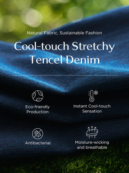 Denim Lyocell Patchwork Crop Jacket And Skirt Two-Piece Set