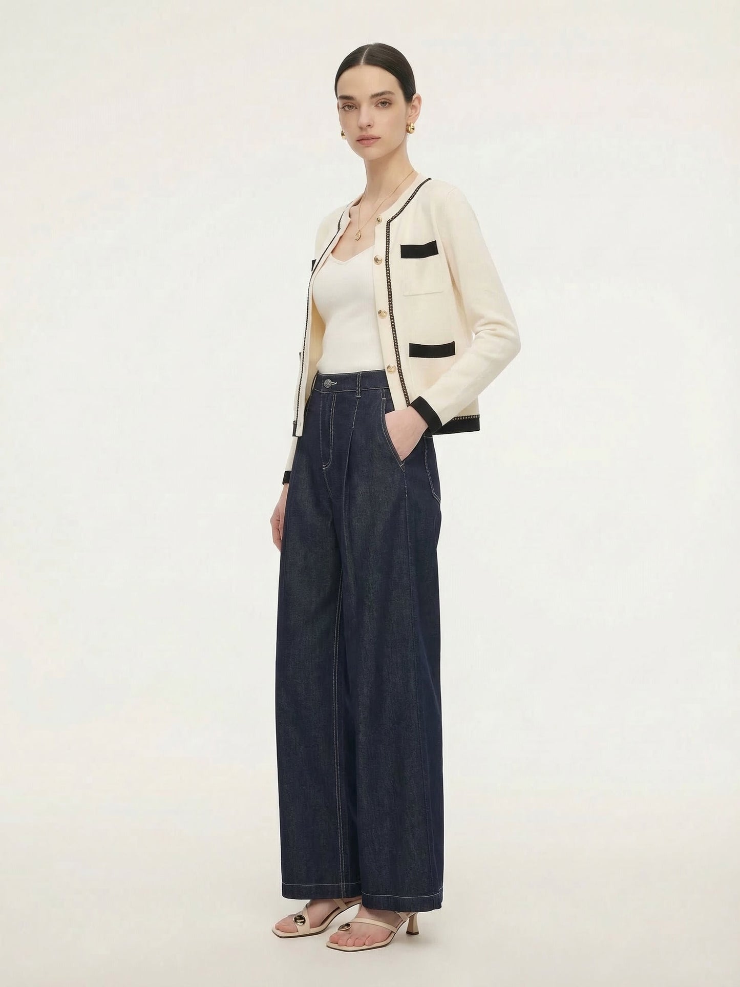 Tencel Blend Contrast Trim Women Cardigan