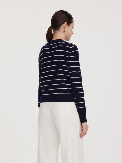 100% Wool Stripe Women Cardigan