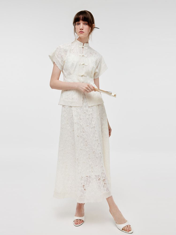 New Chinese-Style Lace Jacket And Skirt With Camisole Three-Piece Set