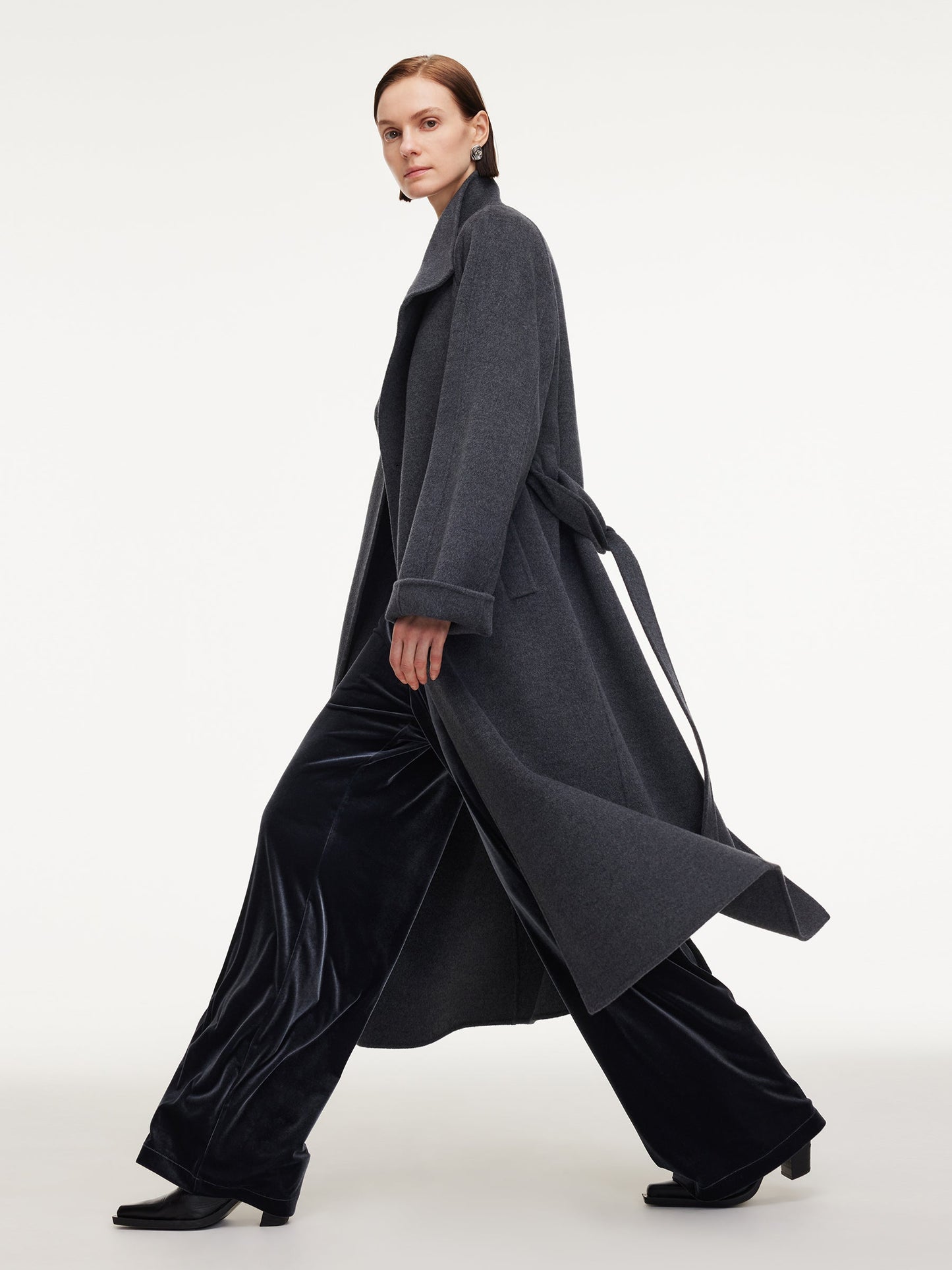 100% Wool Double-Faced Unisex Self-Tie Belt Overcoat