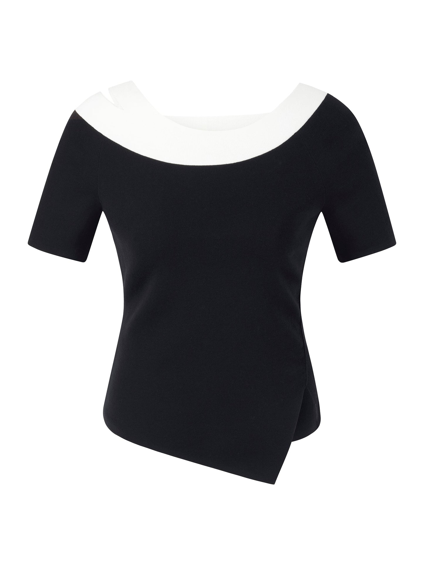 Tencel Blend Color Block Women Cut-Out Knit Top