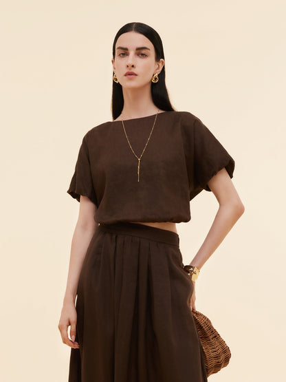 100% Linen Women Bud Sleeve Top