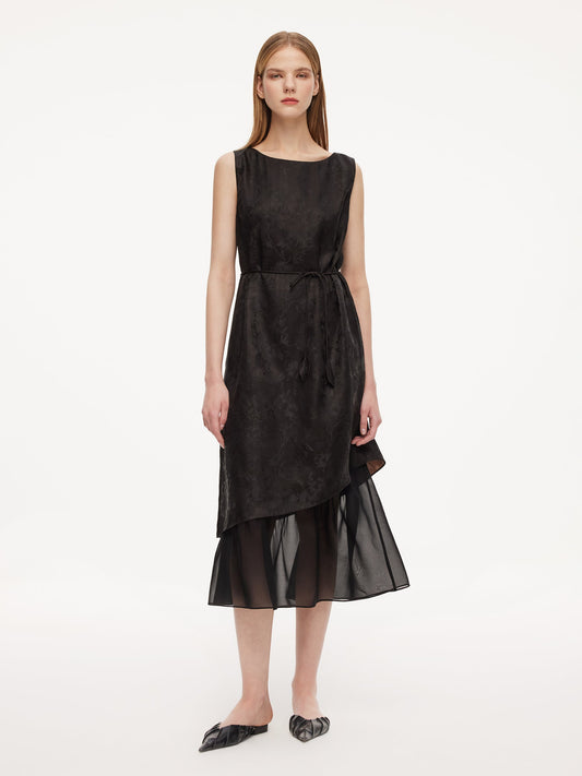 19MM Gambiered Canton Gauze Kapok Jacquard Women Sleeveless Maxi Dress