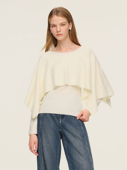 Tencel Wool Blend Women Knit Top With Pullover Cape