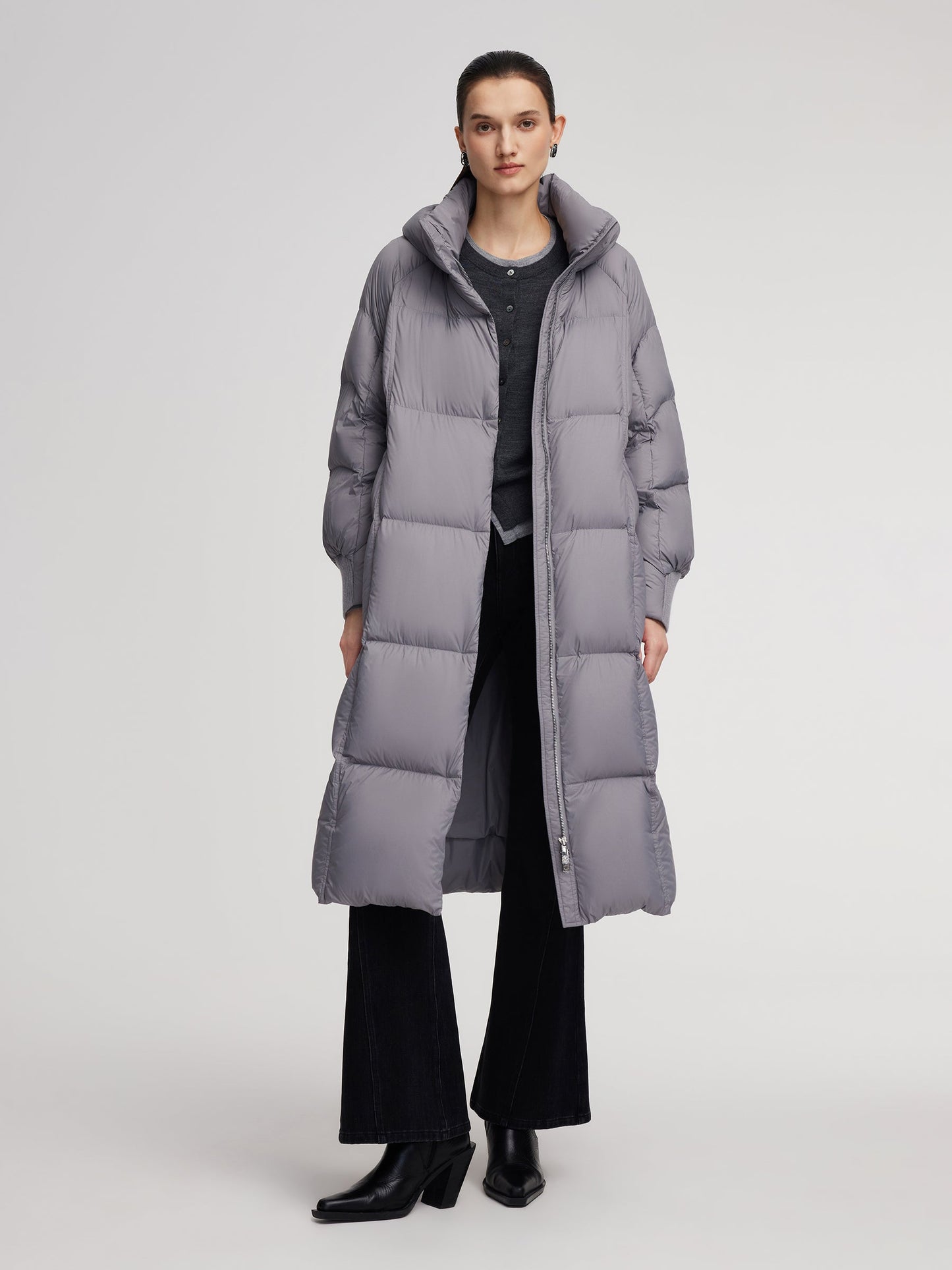 Lightweight Windproof Hooded Long Goose Down Coat