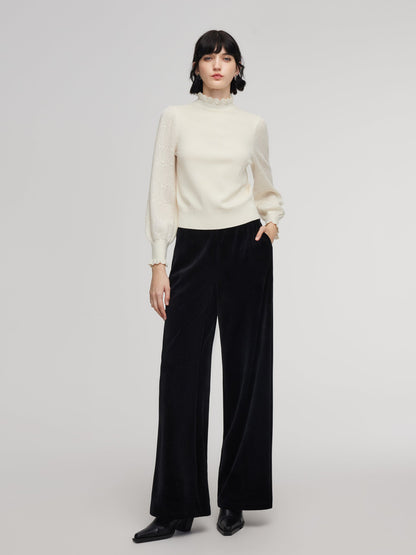 Tencel Wool Blend Ruffle Neck Women Sweater