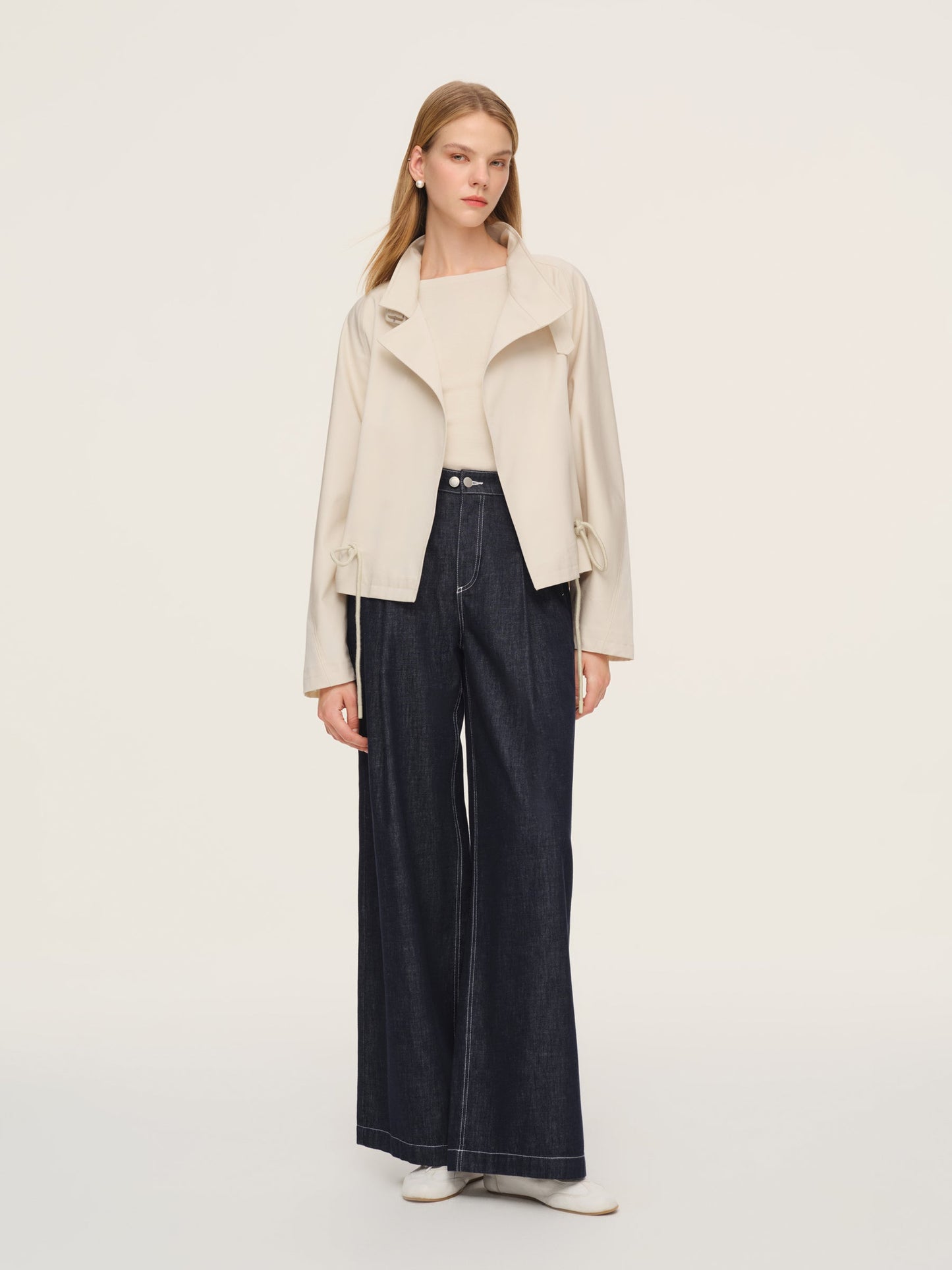 Tencel Blend Drawstring Hem Women Short Trench Coat