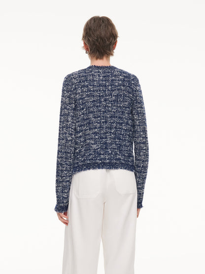 Wool Cotton Blend Frayed Trim Women Cardigan