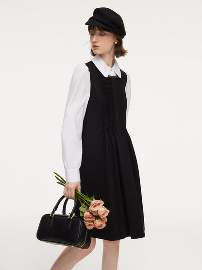Patchwork Faux-Layered Women Midi Dress