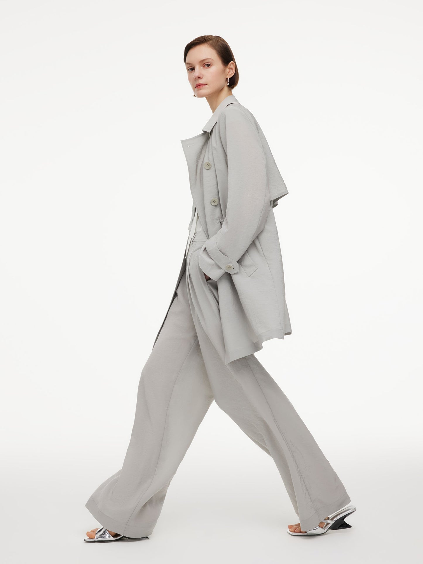 [Preview] Triacetate Blend Drawstring Waist Women Trench Coat
