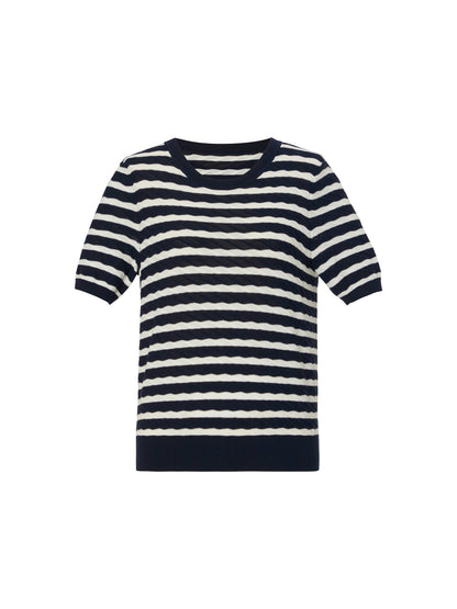 Lyocell Blend Stripe Round Neck Women Knit Top
