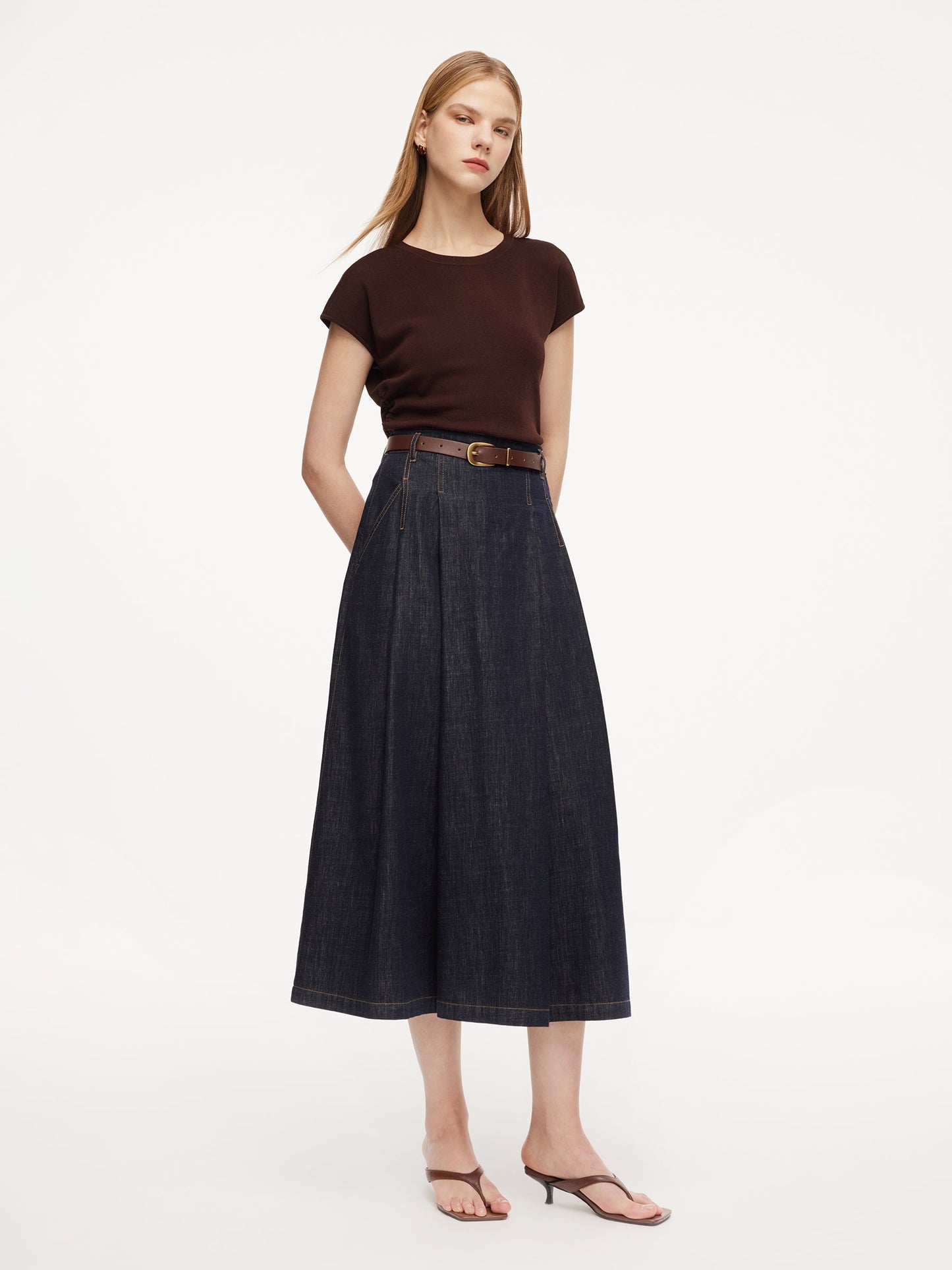 100% Cotton Denim Women Culottes With Belt