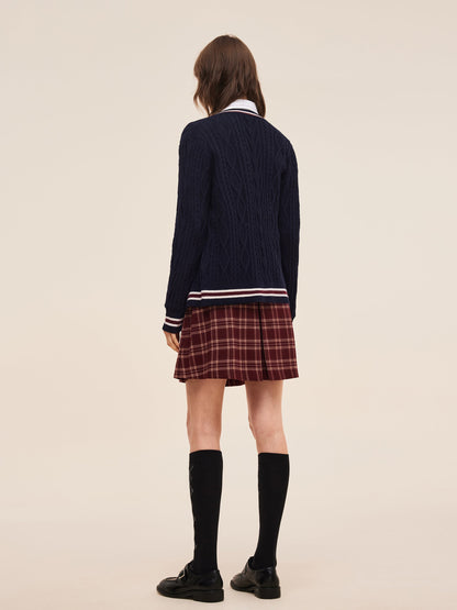 Wool Blend Contrast Trim Women Cardigan