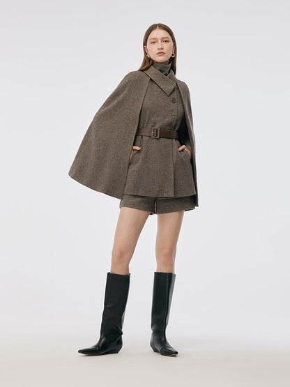 100% Washable Wool Cape And Vest Two-Piece Set
