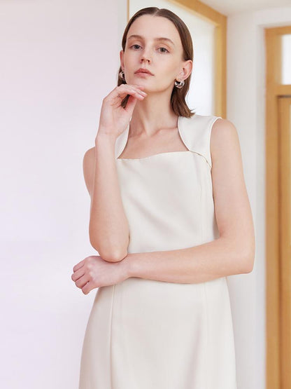 White Slim Midi Tailored Wool Dress