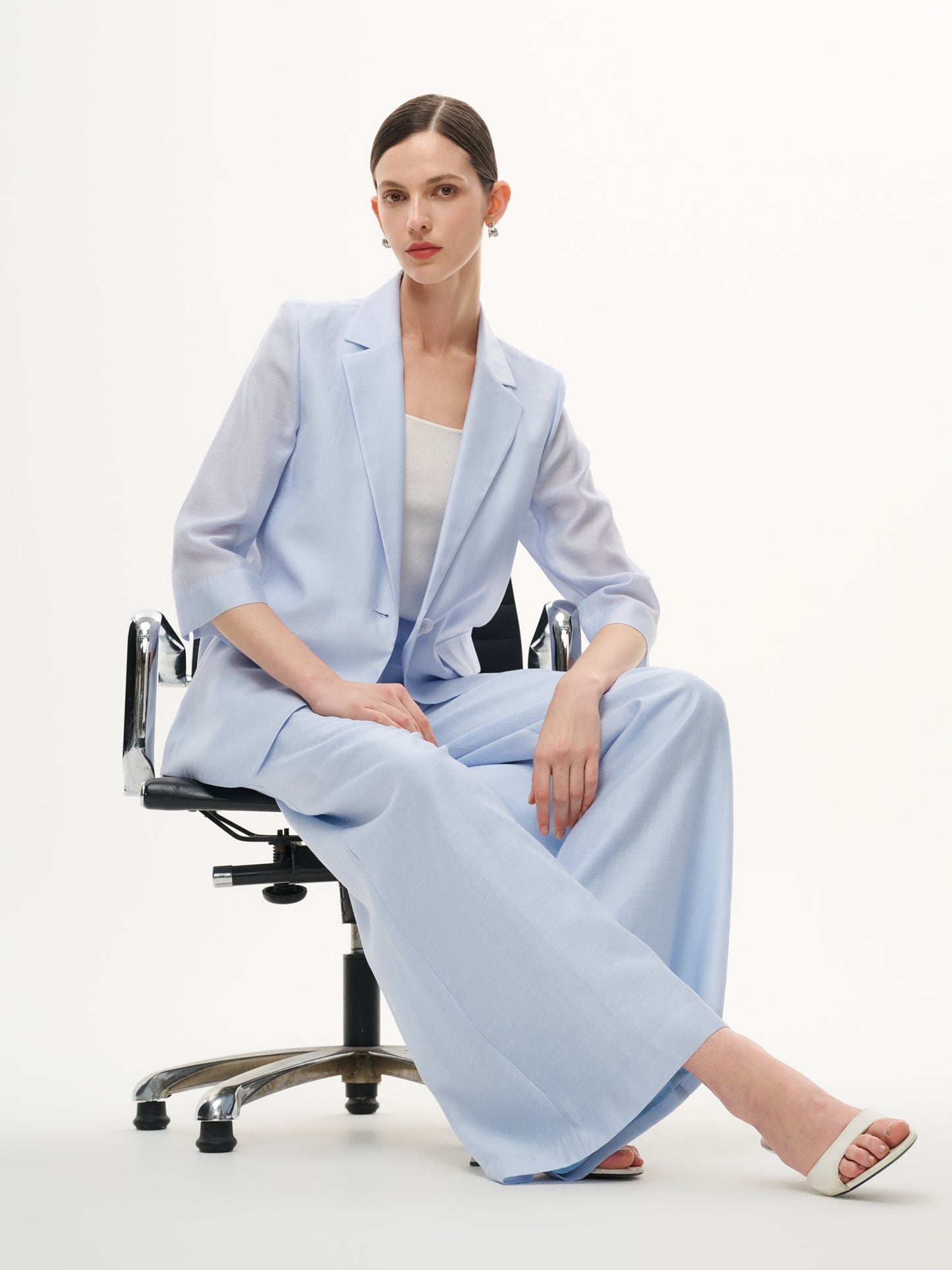 Tencel Acetate Blend 3/4 Sleeve Women Blazer