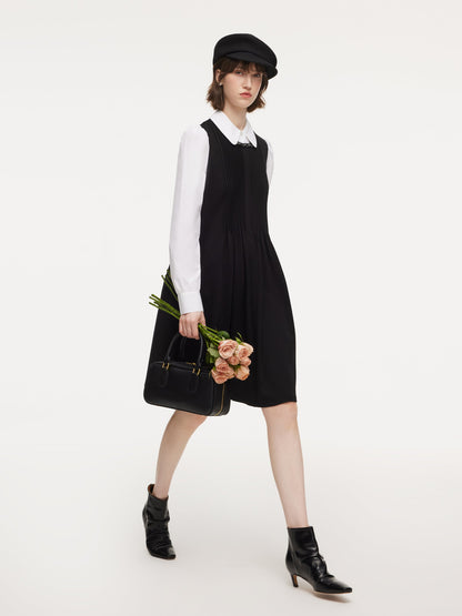 Patchwork Faux-Layered Women Midi Dress
