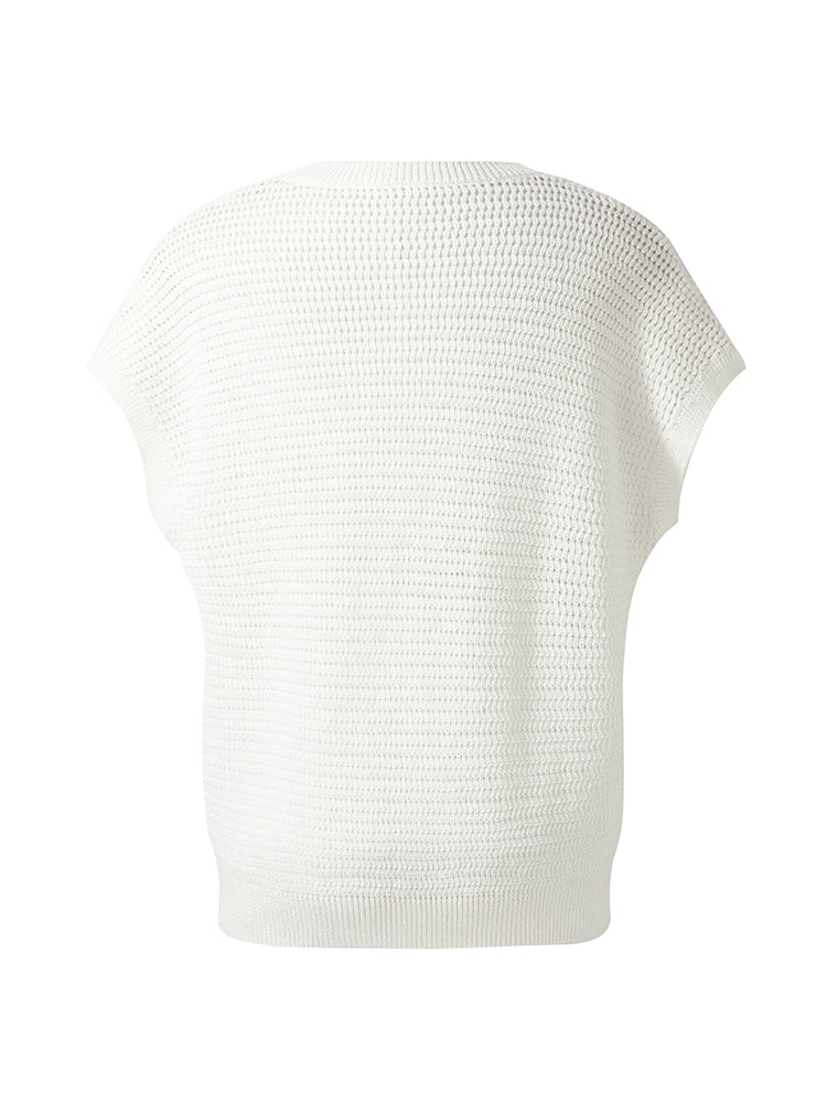 Linen Cotton Sequins Women Open-Knit Top