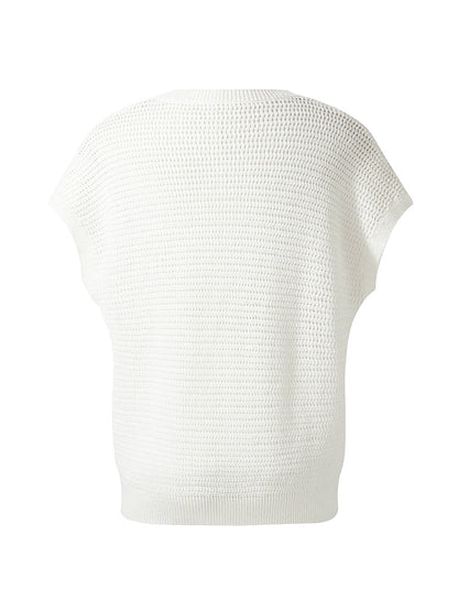 Linen Cotton Sequins Women Open-Knit Top