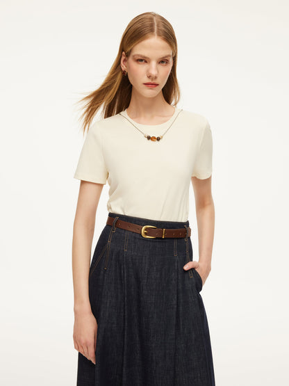 Cotton Side Twist Women T-Shirt With Detachable Beaded Chain