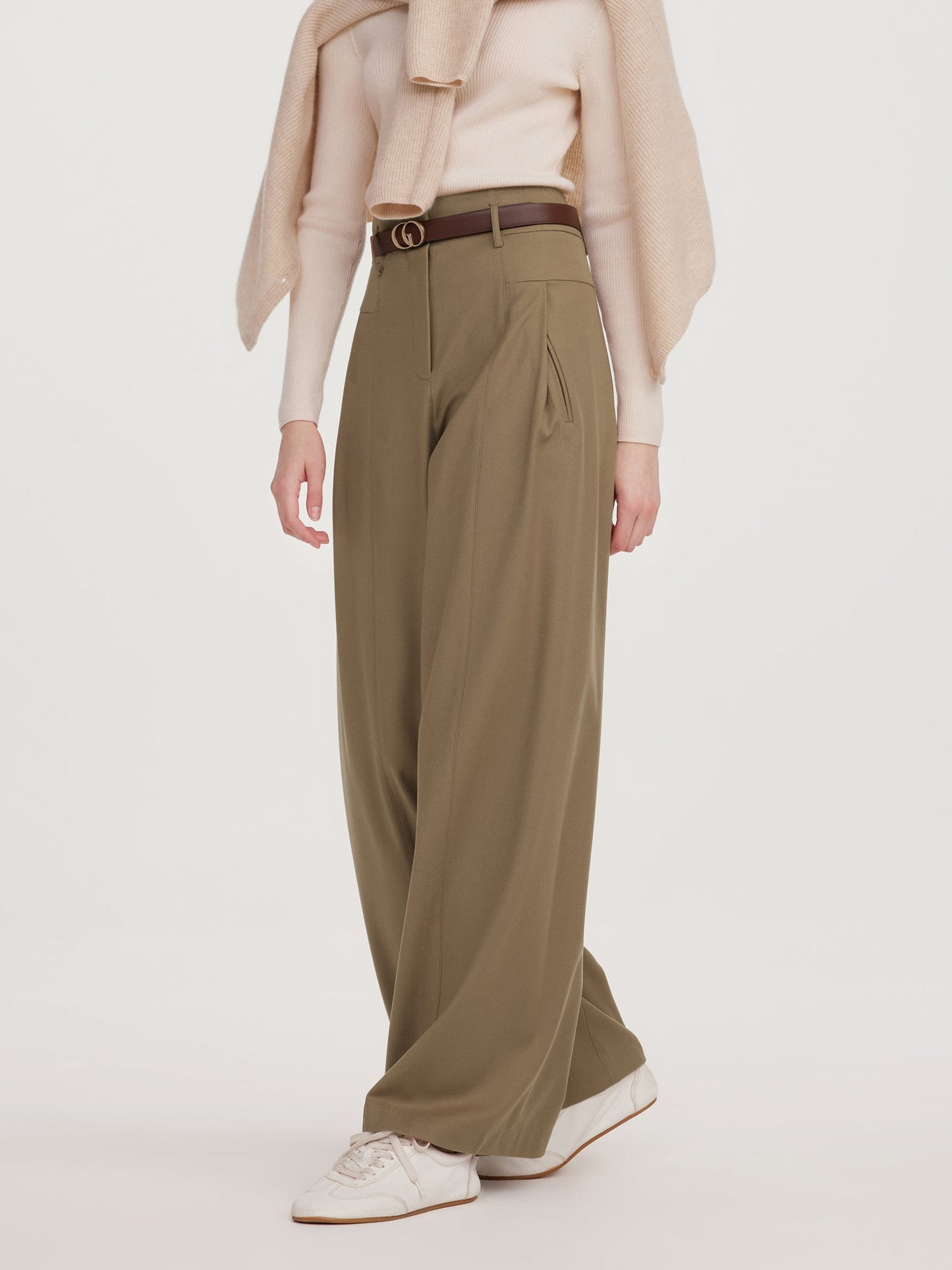 Cashmere Wool Blend Women Wide Leg Pants