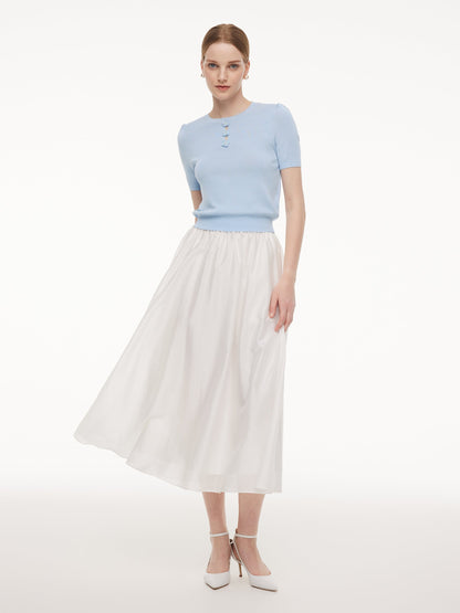 Tencel Blend Knit Top And A-Line Skirt Two-Piece Set With Detachable 3D Crochet Flowers
