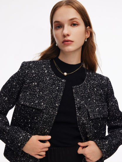 Wool Blend Round Neck Women Jacket