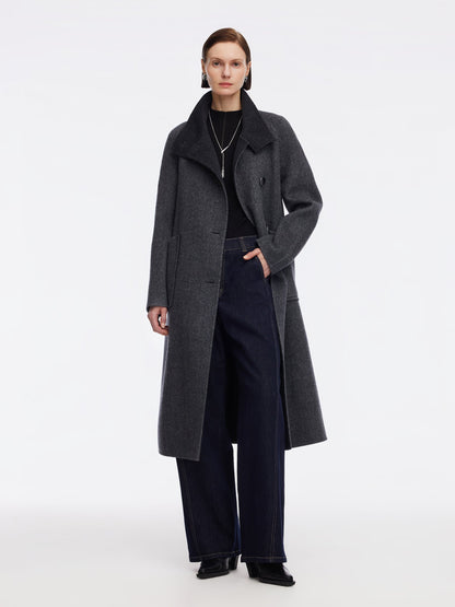 Cashmere Wool Blend Double-Faced Women Self-Tie Belt Overcoat
