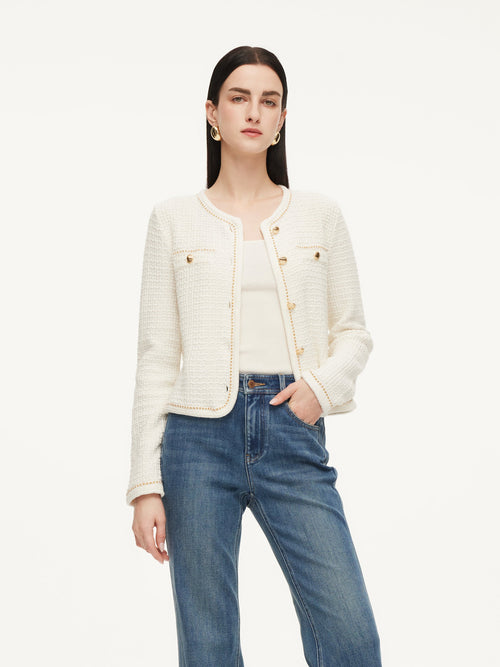 Round Neck Single-Breasted Women Cardigan
