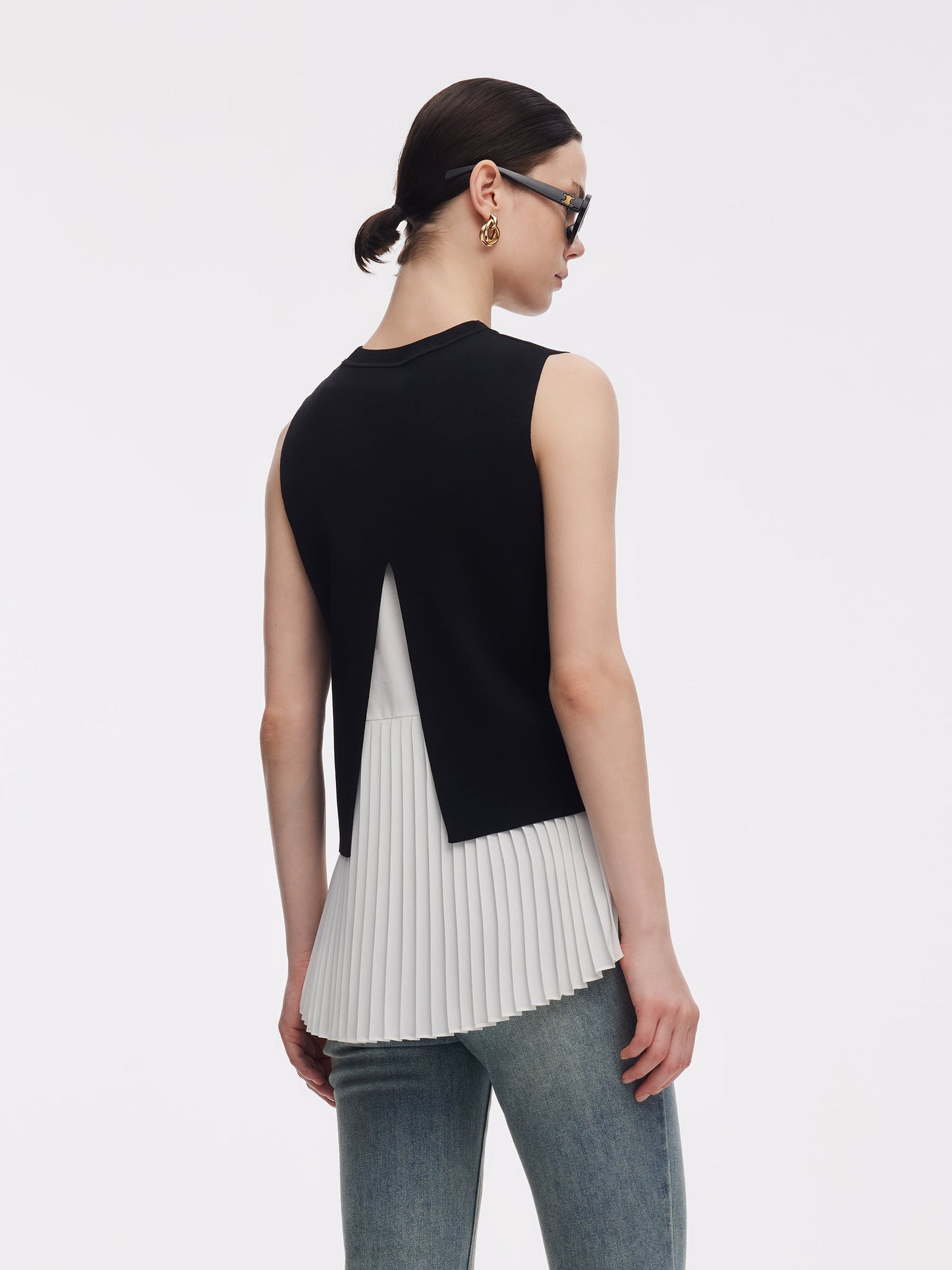 Lyocell Blend Knit Tank Top And Back Pleated Blouse Two-Piece Set