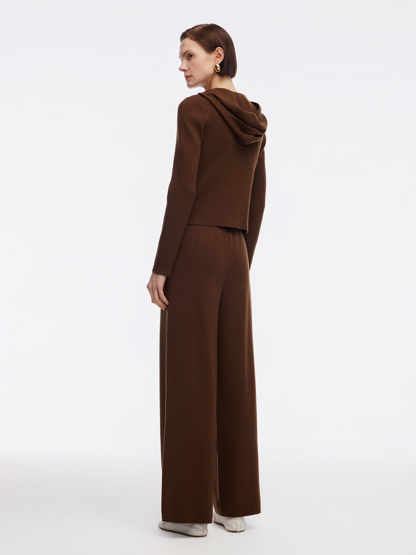 Tencel Wool Blend Faux-Layered Zip-Up Knit Top And Pants Two-Piece Set
